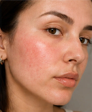 Sensitive-looking skin with visible redness before using ROSAE