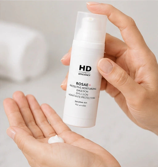 ROSAE moisturizer dispensed onto a clean hand